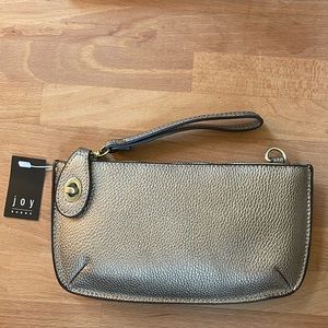 Joy Susan Vegan Mini Crossbody Wristlet Clutch in Metallic Light Bronze